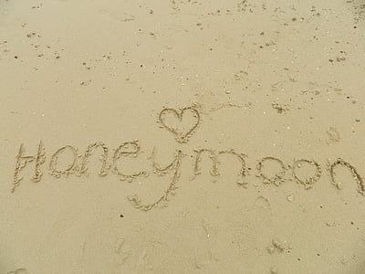 miesiąc miodowy, Plaża, piasek, miłość, podróży, romantyczny, para