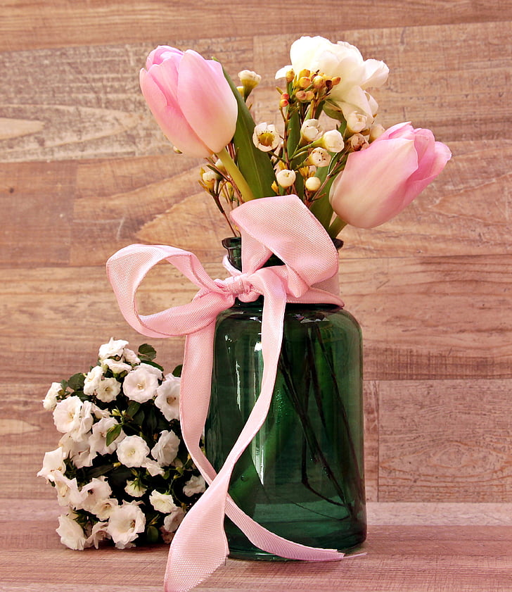 tulipaner, Blåveis, vase, blomster, blomst vase, vårblomster, våren