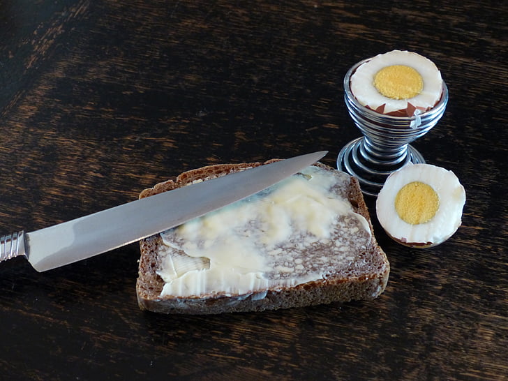 kruh in maslo, jajce, nož, kruh, jesti, poceni