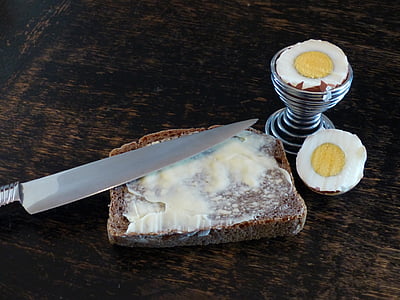 パンとバター, 卵, ナイフ, パン, 食べる, 安い