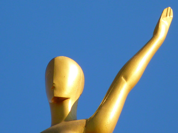 figur, gylden, himmelen, blå, Dali, Museum, Figueras