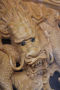 dragon, sculpture, wood carving, architecture, asia, statue