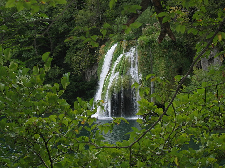 waterfall, croatia, lake, nature, plitvice, water, forest