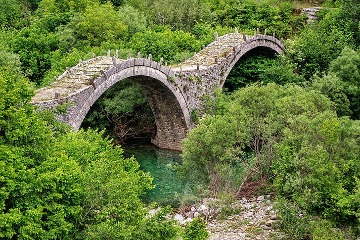 beau paysage, pont, vert, pont de Pierre, Ioannina, Grèce, Tourisme
