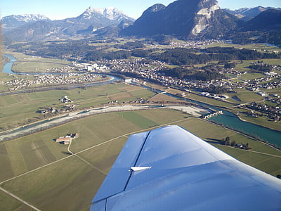 river, mountains, wing, aircraft, airplane, aerial view, landscape
