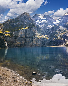natura, paesaggio, Lago, montagne, Lago di oeschinen, Kandersteg, Svizzera