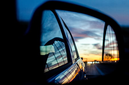 rear mirror, mirrors, mirror, sunset, road, highway, colorful
