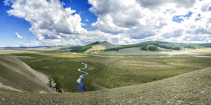 táj, nagyság, folyó, rét, khuvsgul régió, Mongólia, Scenics