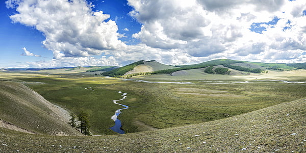 krajine, veličino, reka, travnik, khuvsgul regije, Mongolija, scenics