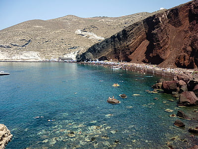 Nhóm, mọi người, Quanh, bên bờ biển, Red beach, Santorini, Hy Lạp