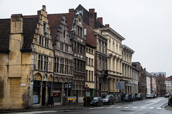 Gent, Belgicko, fasáda, staré, budova, Architektúra, tehly