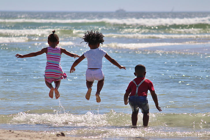 bambini, hop, Sud Africa, acqua, iniettare, spiaggia, mare