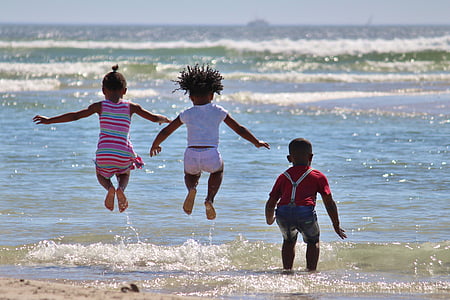 nens, salt, Sud-àfrica, l'aigua, injectar, platja, Mar