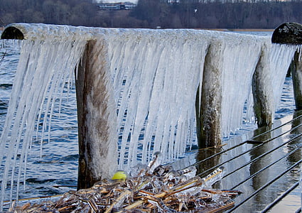 зимни, мост, ледени висулки, студено, естествени, замразени, вода
