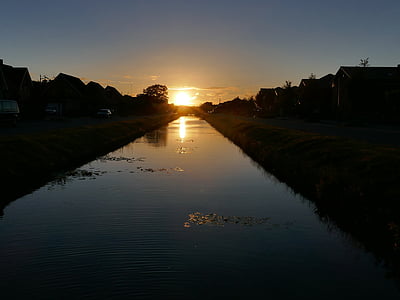 papenburg germany, canals, channels, sunset, mood, water, idyllic
