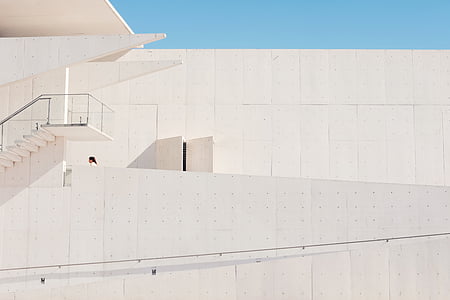 alb, clădire, scara, în timpul zilei, femeie, concretion, beton