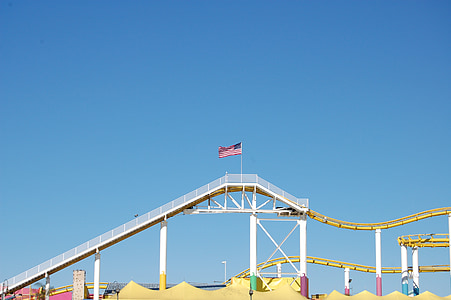 Rollercoaster, bayrak, ABD, gökyüzü, mavi, bulutsuz, parlak