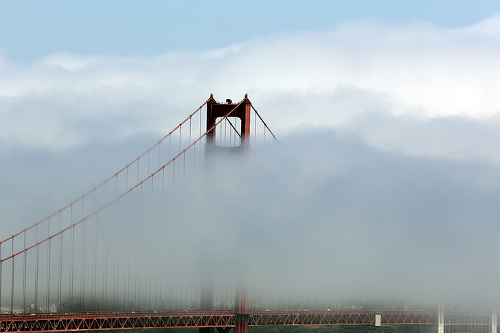 bridge, golden gate, fog, cloud, towers, san francisco, bay
