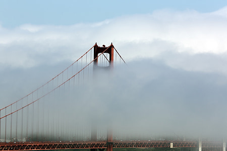 híd, Golden gate, köd, felhő, tornyok, San francisco, Bay
