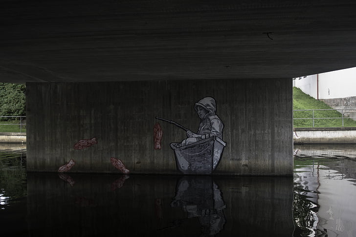 ingen grense, Boras, Sverige, bro, veggen kunst, grafiti, vann
