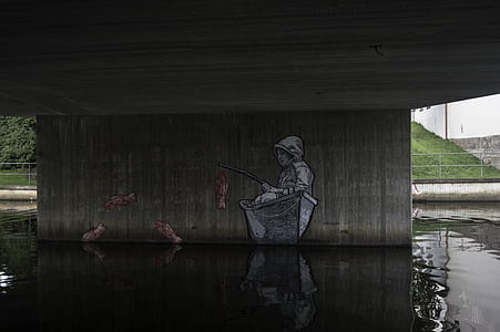 sem limite, Boras, Suécia, mano, arte da parede, grafiti, água