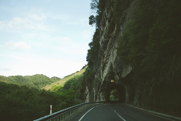 street, road, mountains, steep, cliff, rocks, tunnel