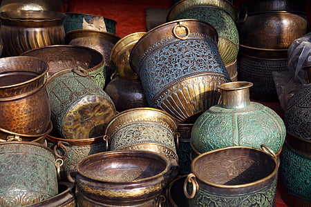 餐具, 铜器皿, 烹饪, 金属, 古董, 文化, 亚洲