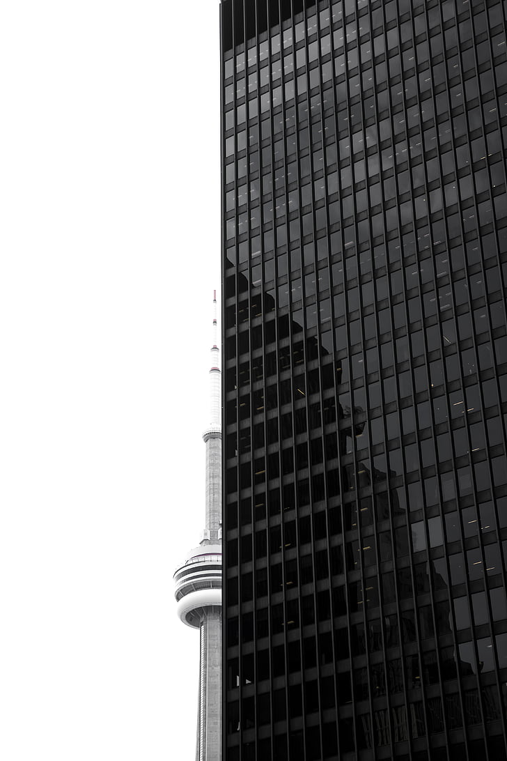 arkitektur, svart-hvitt, bygge, sentrum, høyhus, skyskraper