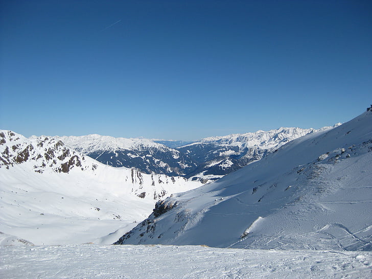 Alpok, hó, Ski, Mayrhofen, Zillertal, Ausztria, téli