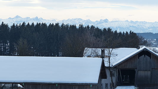 Allgäu, Zimní, sníh, Panorama, Vysoušeč vlasů, Edelsberg, Alpspitze
