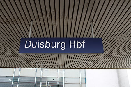 Duisburg, železniške postaje, ščit, modra, Hbf