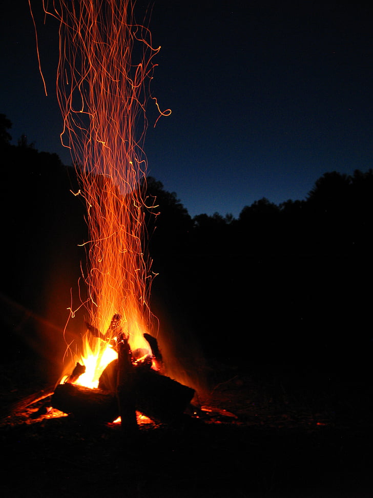fuego, chispa, fogata, llama, Blaze, naranja, camping