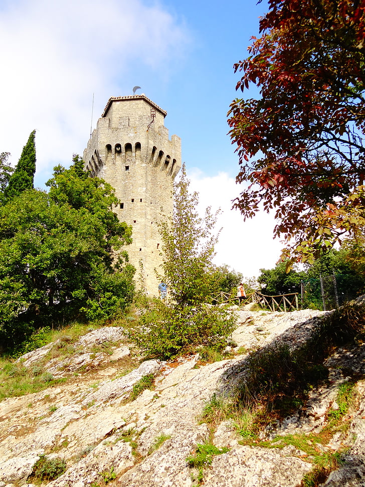 Castle, természet, táj, torony, rock, a san marino Köztársaság, építészet