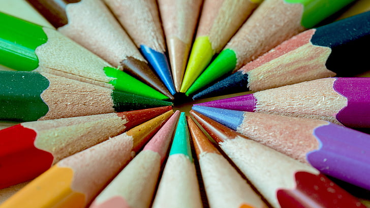 Pen, Crayon, färg, Sharp, röd, gul, lila