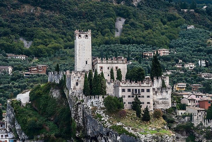 Italia, Garda, Malcesine, slottet, ferie, bygge, landskapet
