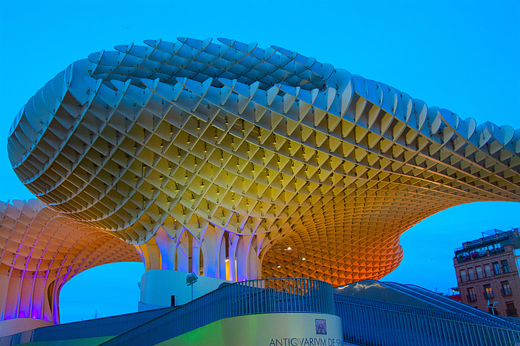 Sevilla, abendstimmung, lys, Steder af interesse, bygning, belysning, Metropol parasol