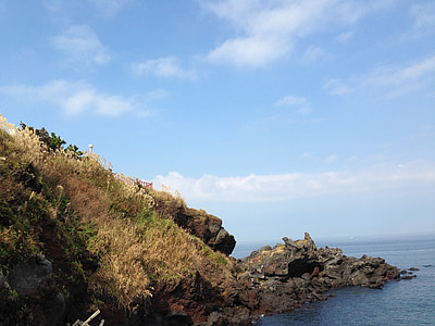 Jeju island, ainava, salas, akmens, klints, jūra, okeāns