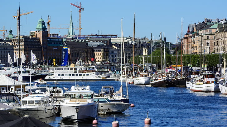 statek, Bay, Port, Szwecja, Sztokholm, historyczne, centrum