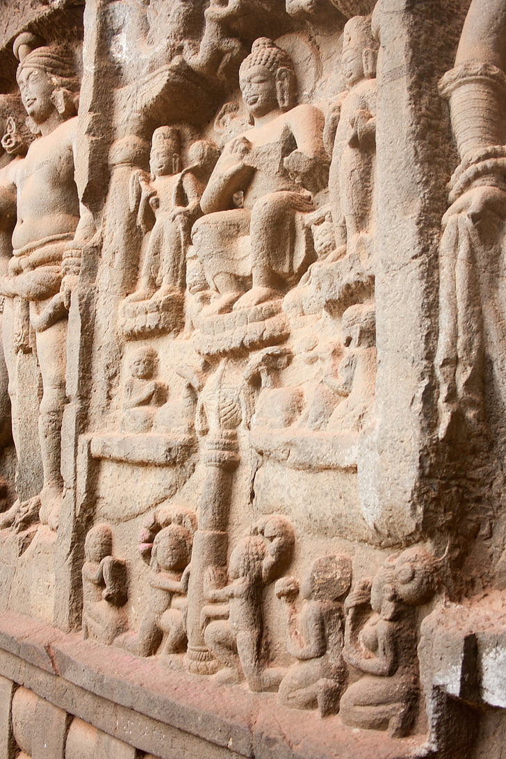 grottes de Karla, bouddhisme, les grottes, sculptures sur pierres, Inde, indienne, Temple - bâtiment
