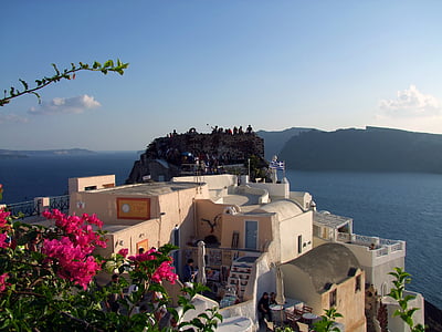 borda da cratera, modo de exibição, ponto de vista, casas, estilo das Cíclades, Santorini, Oia