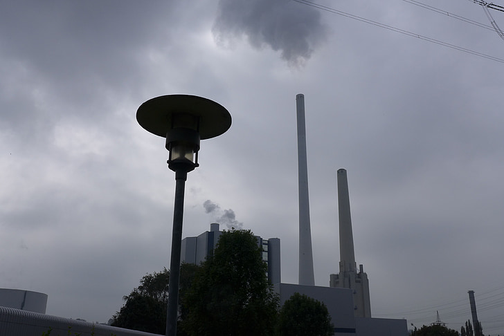 centrale électrique, carbone, émissions, humeur, sombre, en danger, gris