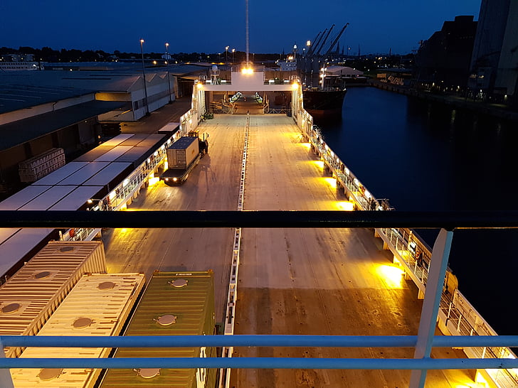 frachtschiff, càrrega, contenidor, portacontenidors, trànsit, d'enviament, procés de càrrega