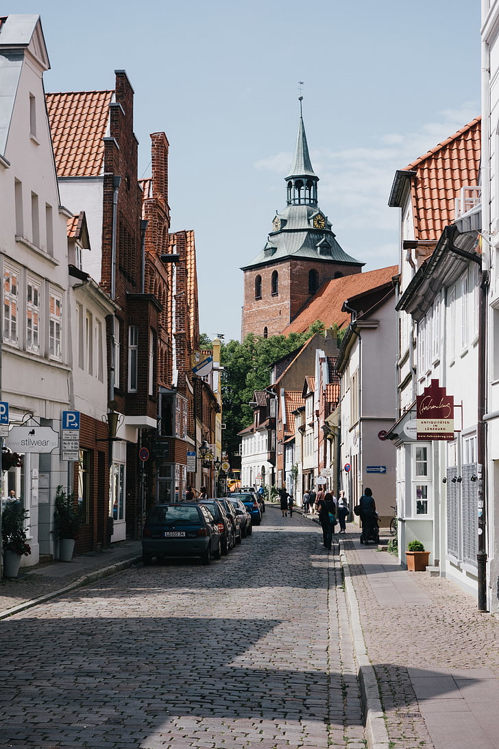 Branco, marrom, vila, dia, cidade, viagens, Lüneburg
