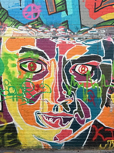 arc, graffiti, festék, fal