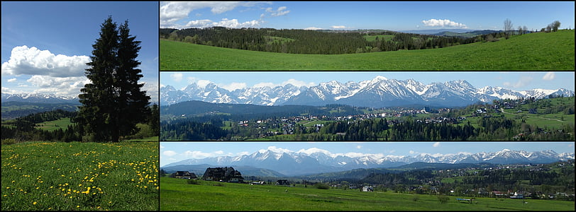kolāža, kalni, Tatry, Panorama, Augsto Tatru, kalns, daba