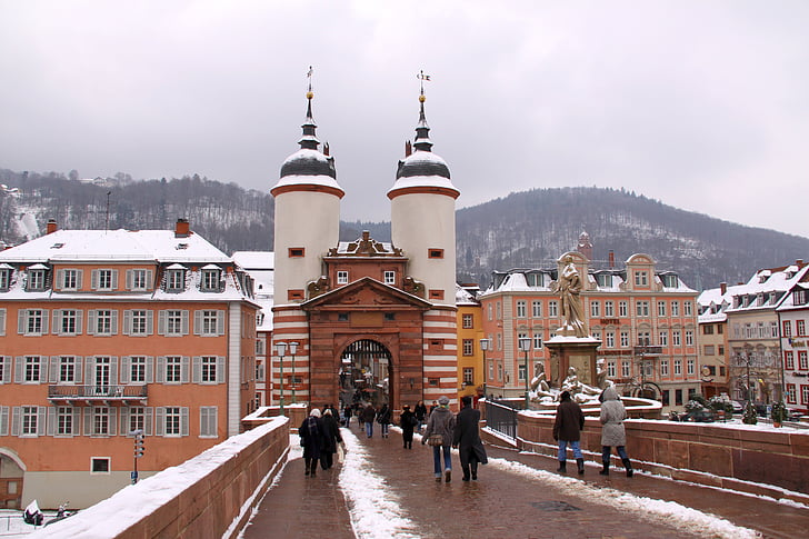 heidelberg, old bridge, neckar, winter, historically, bridge