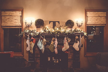 jul, Strumpor, hängde, väggen, strumpa, inomhus, konst kultur och underhållning