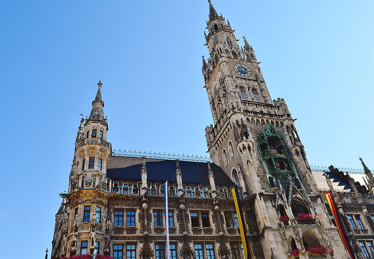 Hôtel de ville, tour de l’horloge, Munich, Marienplatz