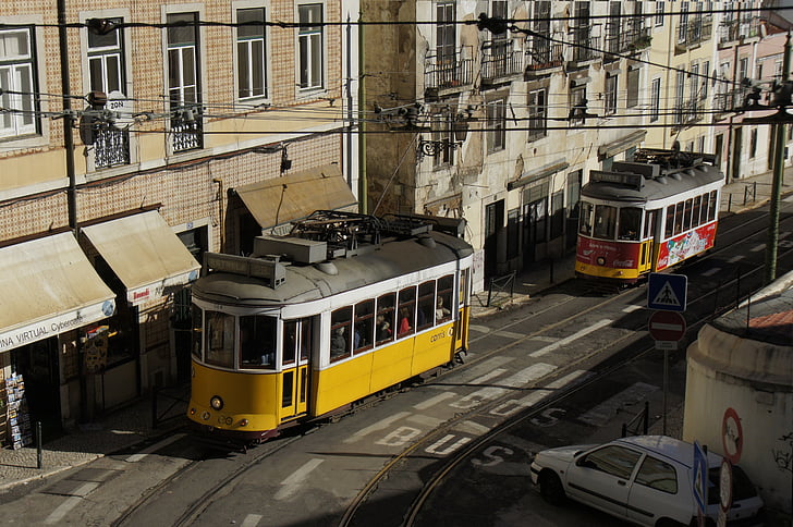 električky, Lisabonská, staré mesto, Portugalsko, prevádzky, historicky, dopravné prostriedky