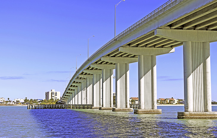 пясък ключови мост, мост, град на Клиъруотър, Мексиканския залив, небе, Слънчев, архитектура